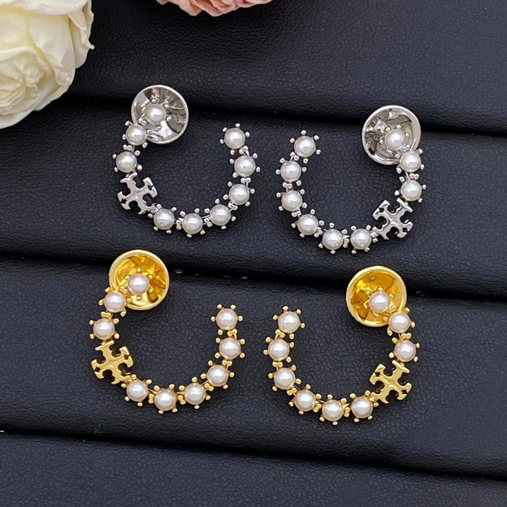 Tory Burch Pearl Stud Earrings Silver Post